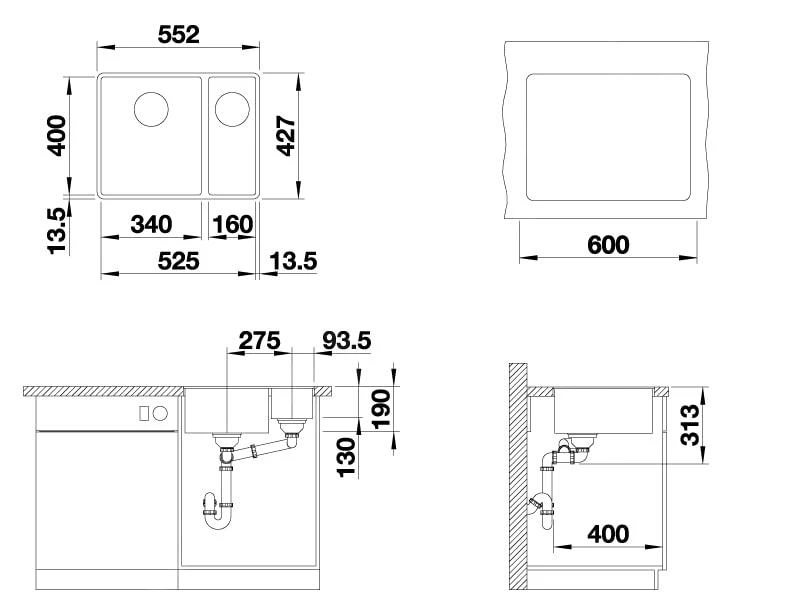 Blanco Subline 340/160 - Silgranitspüle, 552x427 Mm, Spülbecken Links, Schwarz 525984 – Bild 2