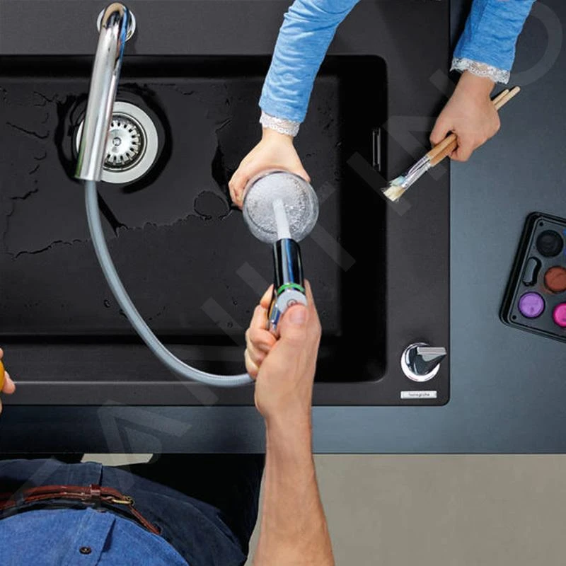 Hansgrohe Abwäschen - Küchenset - Spültisch + Spültischarmatur C51-F770-10, Graphitschwarz / Verchromt 43221000 – Bild 3