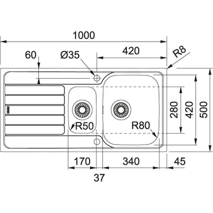 Franke Spark - Spülbecken Edelstahl SKX 651, 1000x500 Mm 101.0504.085 – Bild 2