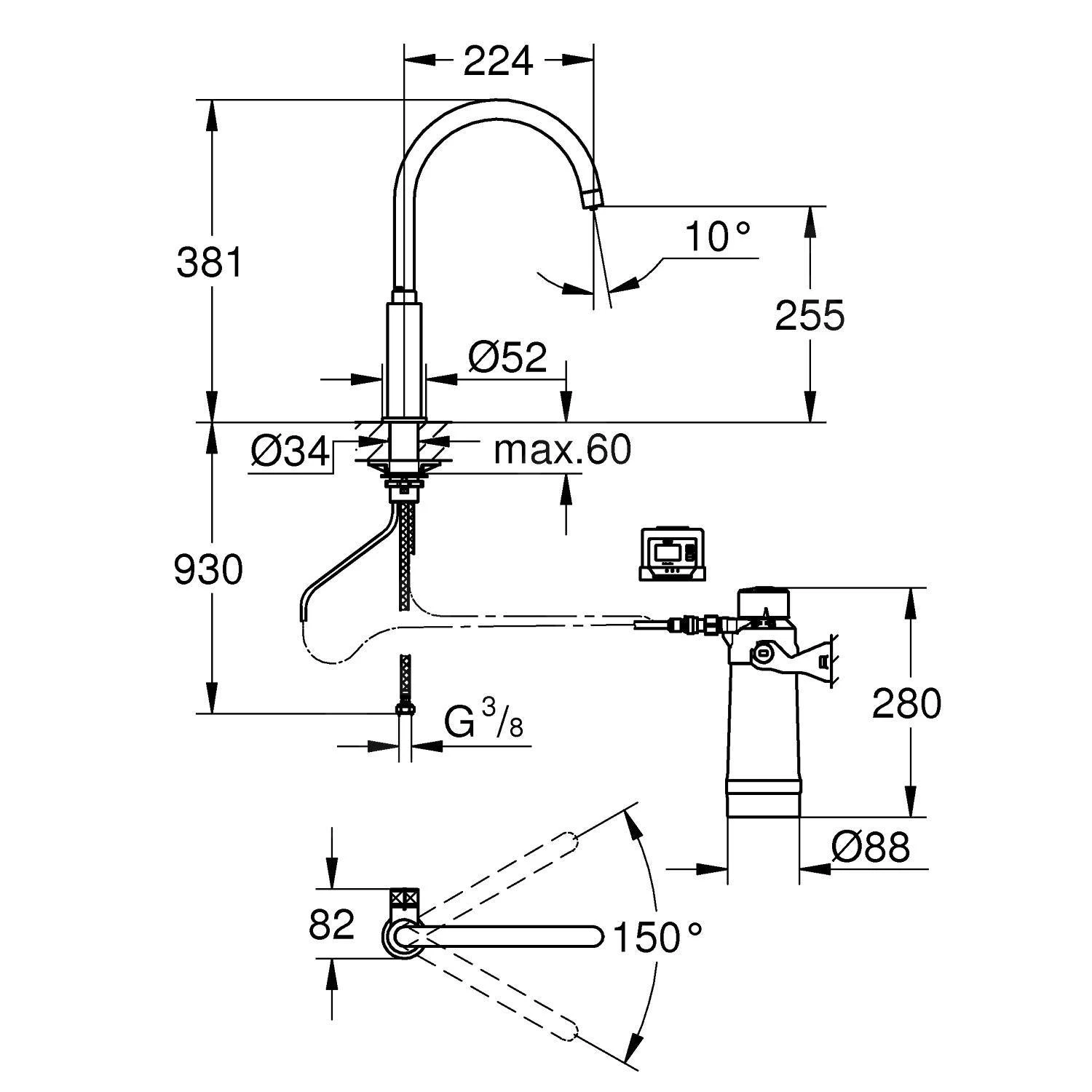 Grohe Blue Pure - Set - Spültischventil Mono Mit Wasserfilter, Verchromt 30387000 – Bild 2