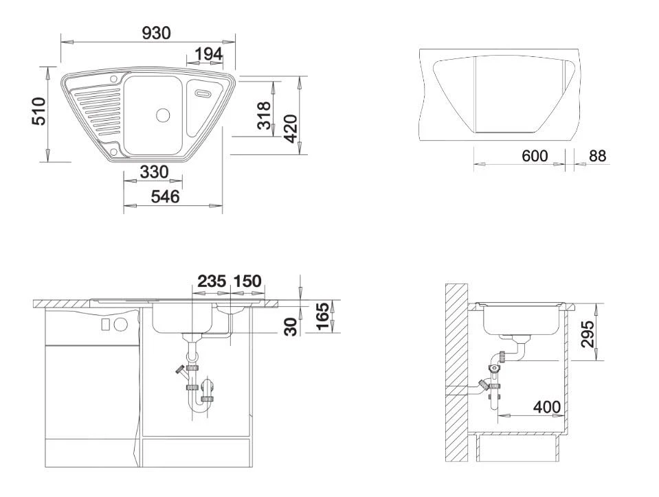 Blanco Tipo 9 - Spüle, 930x510 Mm, Mit Ablaufbedienung, Edelstahl 526338 – Bild 2