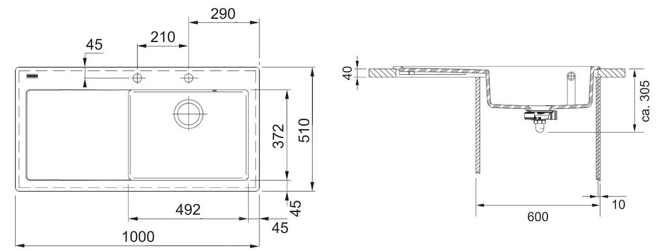 Franke Mythos - Keramikpüle MTK 611-100/7, 1000x510 Mm, Graphit 124.0335.857 – Bild 2