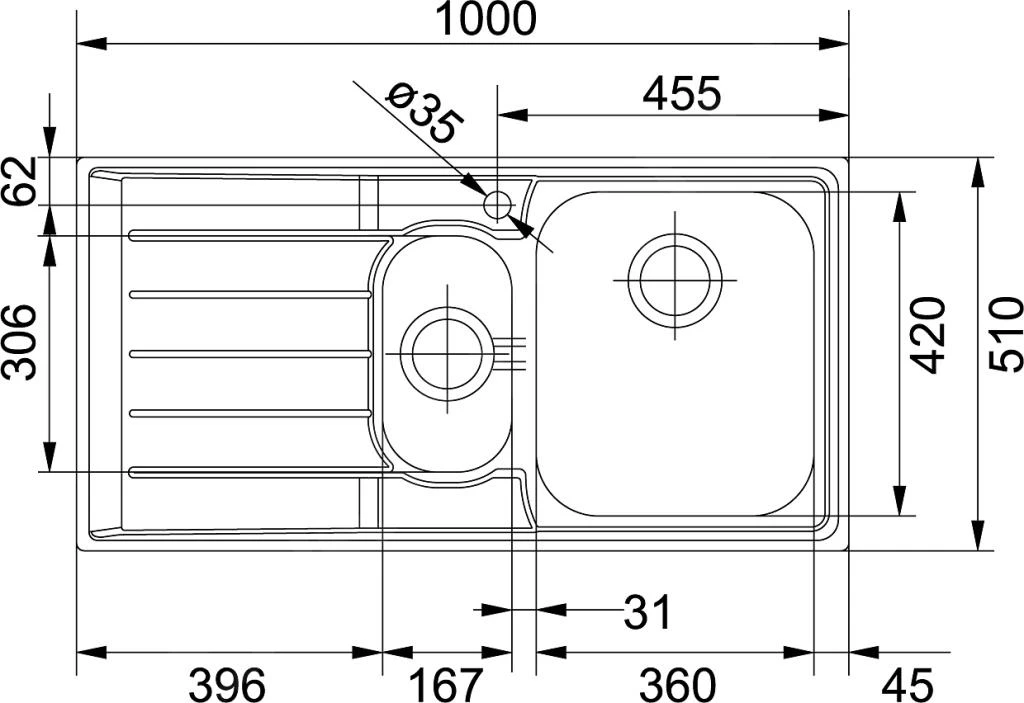 Franke Neptun - Spülbecken Edelstahl NEX 651/7, 1000x510 Mm 101.0120.276 – Bild 2