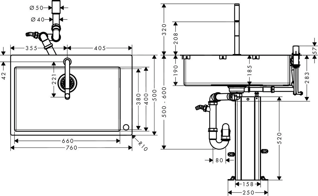 Hansgrohe Abwäschen - Küchenset - Spültisch + Spültischarmatur C71-F660-08, Verchromt 43202000 – Bild 2