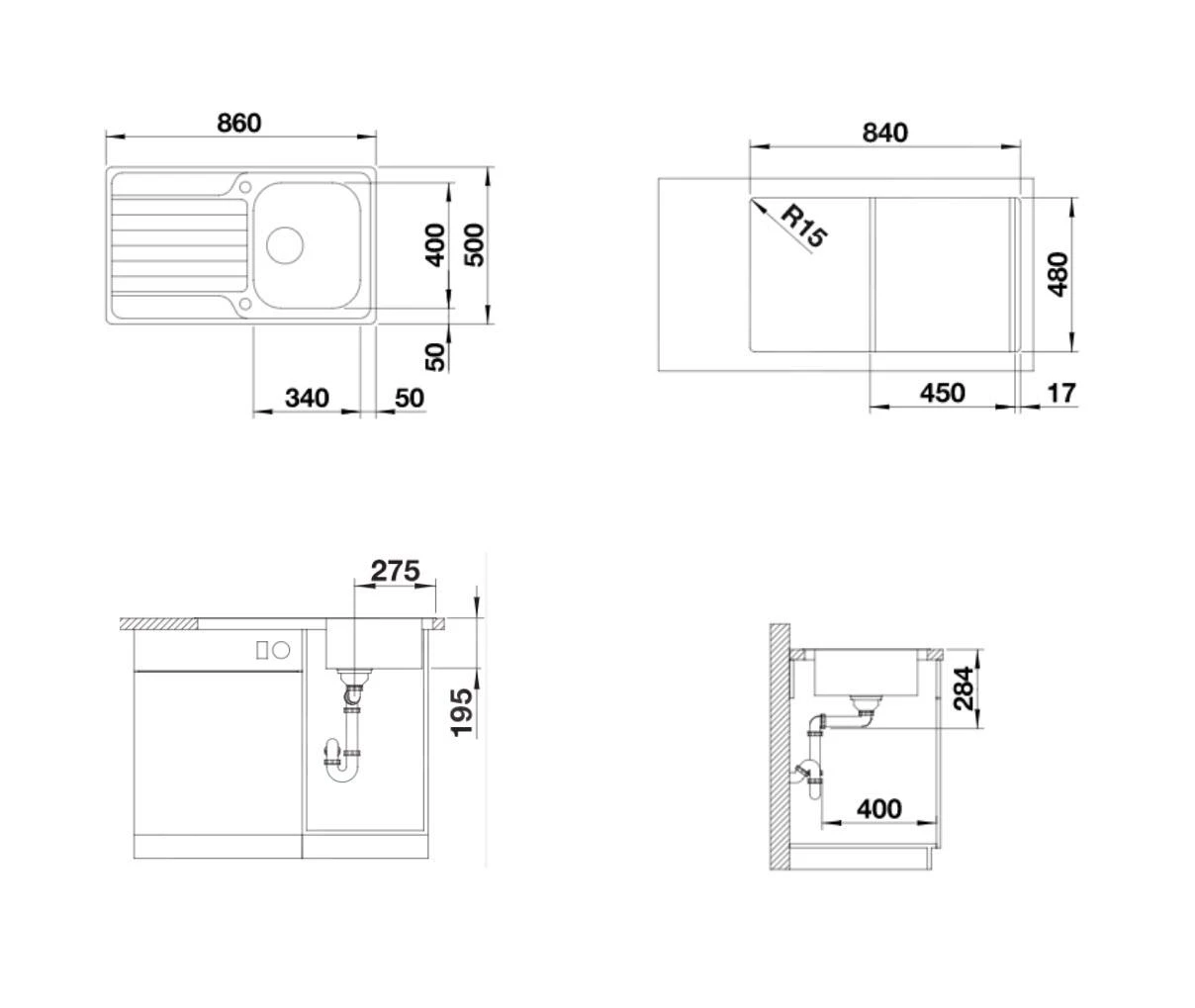 Blanco Dinas 45 - Spüle, 860x500 Mm, Mit Ablaufbedienung, Edelstahl Gebürstet 523378 – Bild 2