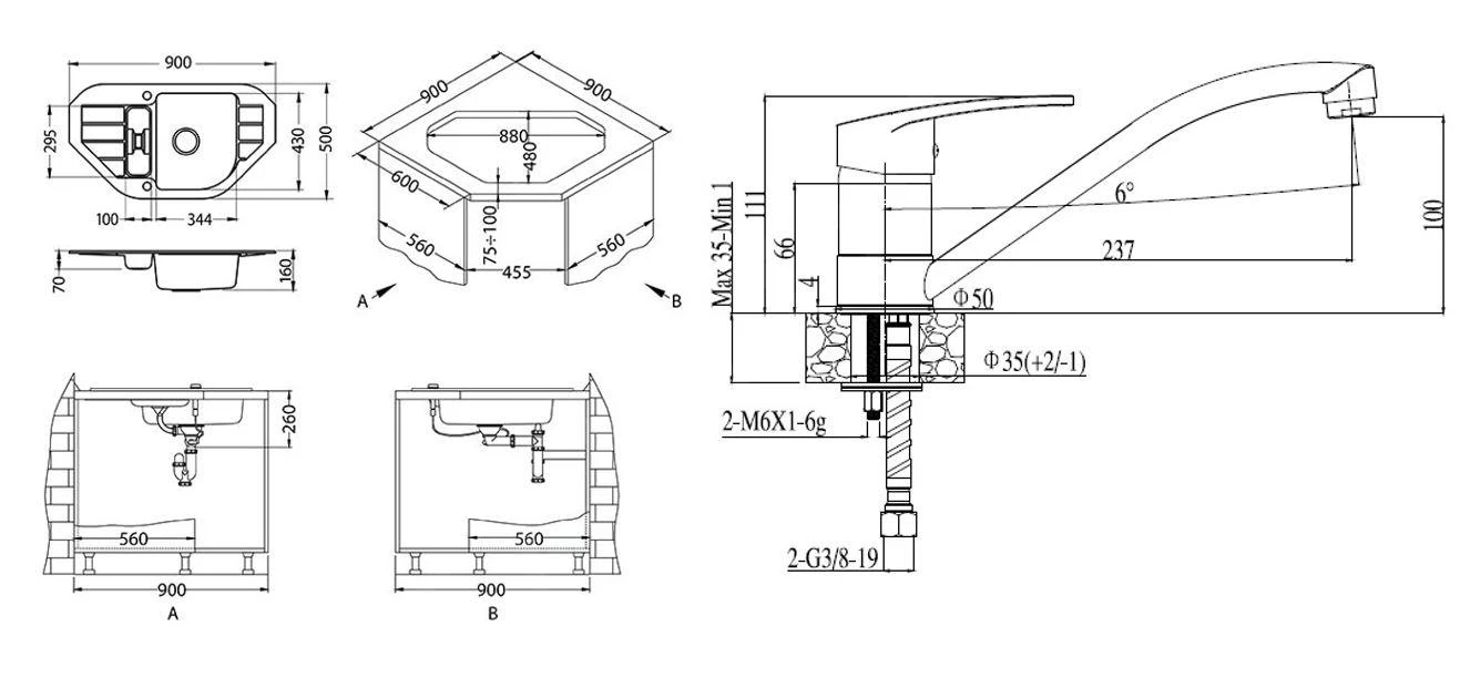 Alveus Sets - Spüle-Set Niagara 60 Und Armatur Nina, Carbon SETA155 – Bild 2