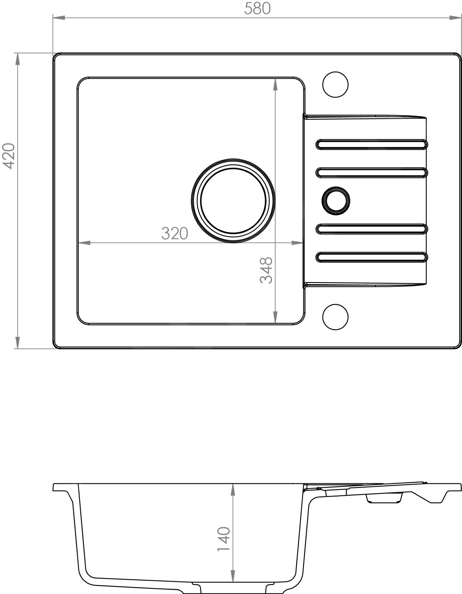Alveus Cortina - Granit-Spüle 580x420 Mm, Mit Ablaufsystembedienung, Carbon 1117076 – Bild 2