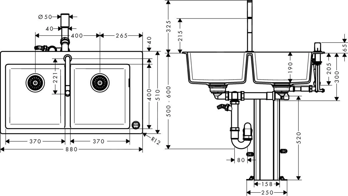 Hansgrohe Abwäschen - Küchenset - Spültisch + Spültischarmatur C51-F770-10, Graphitschwarz / Verchromt 43221000 – Bild 2
