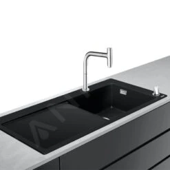 Hansgrohe Abwäschen - Küchenset - Spültisch + Spültischarmatur C51-F450-08, Graphitschwarz / Verchromt 43219000