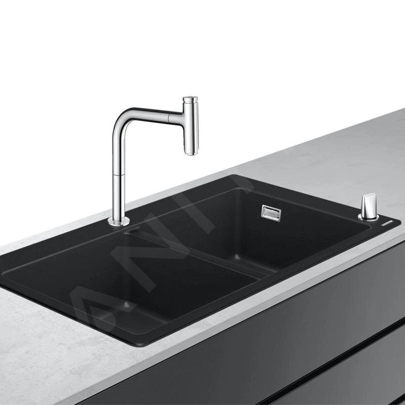 Hansgrohe Abwäschen - Küchenset - Spültisch + Spültischarmatur C51-F770-10, Graphitschwarz / Verchromt 43221000