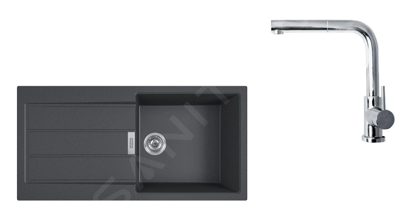 Franke Sets - SET T77, Tectonite-Spüle S2D 611-100 Mit Armatur FN 0147.031, Schwarz/Chrom 143.0616.932