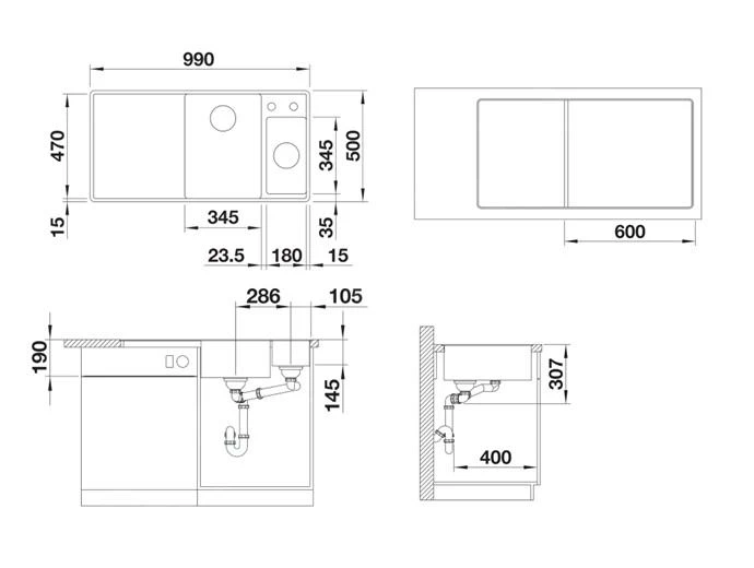 Blanco Axia III 6 - Silgranitspüle, 990x500 Mm, Mit Ablaufbedienung Und Zubehör, InFino, Aluminium 523491 – Bild 2