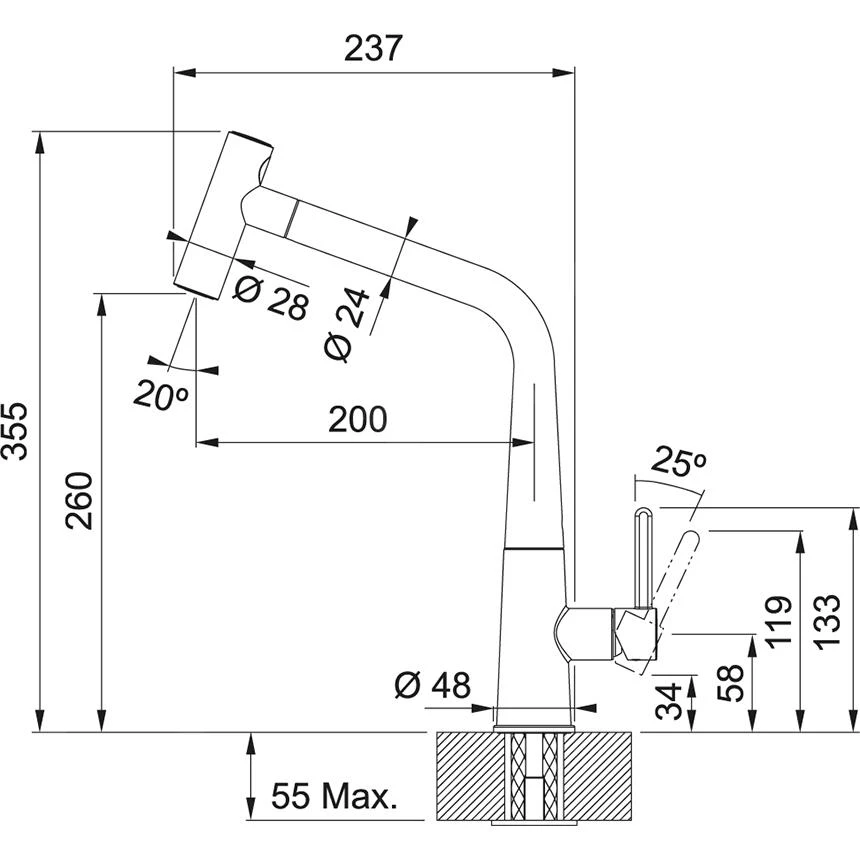 Franke Icon - Spültischarmatur FG 5188.901 Mit Ausziehbarem Endstück, Schwarz Matt 115.0625.190 – Bild 2