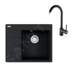 Franke Sets - Set G231, Fragranit Spülbecken CNG 611-62 TL/7 Und Küchenarmatur FP 9000.071, Onyx 114.0650.792