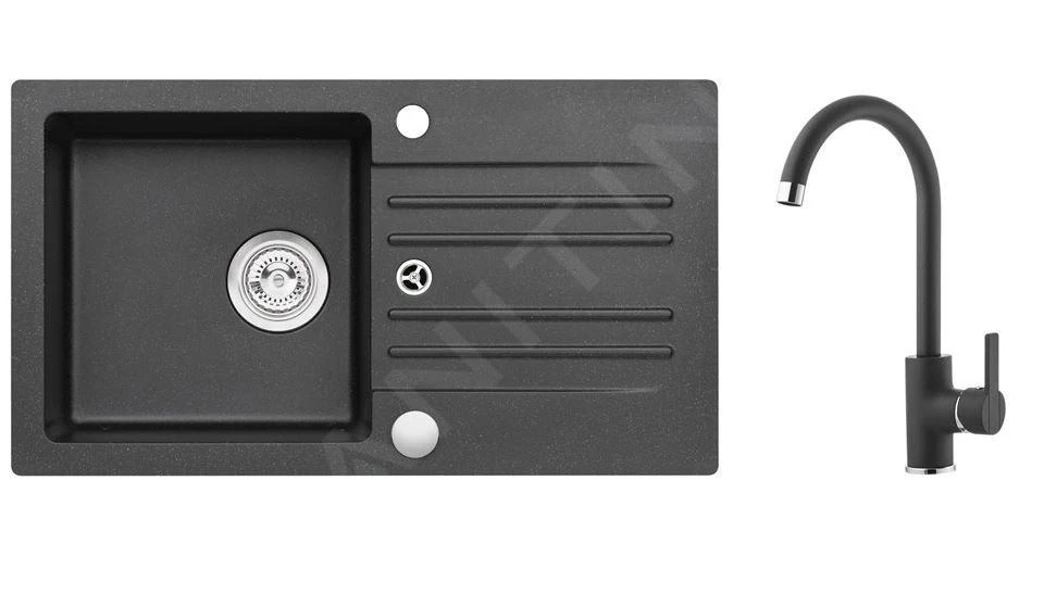 Alveus Sets - Granitspüle-Set Cortina 140 Und Armatur Tonia, Carbon SETA735