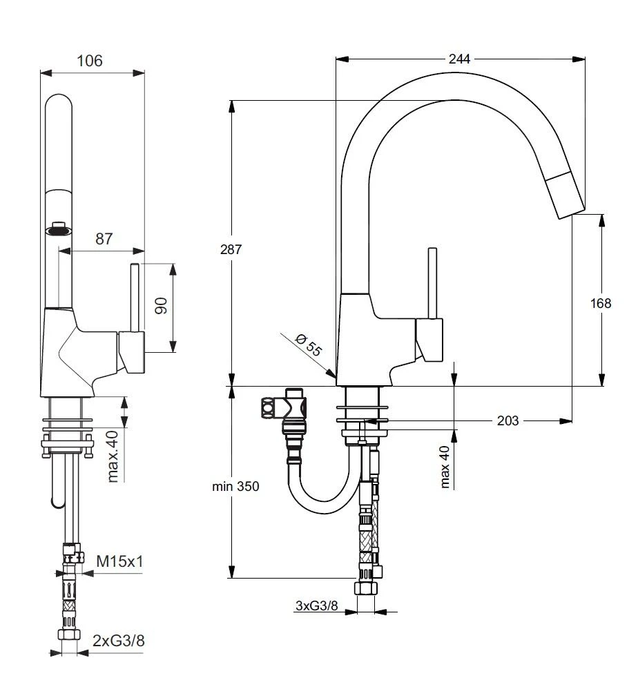 Ideal Standard Nora - Küchenarmatur, Mit Ausziehbarem Anschluss, Chrom B9331AA – Bild 2