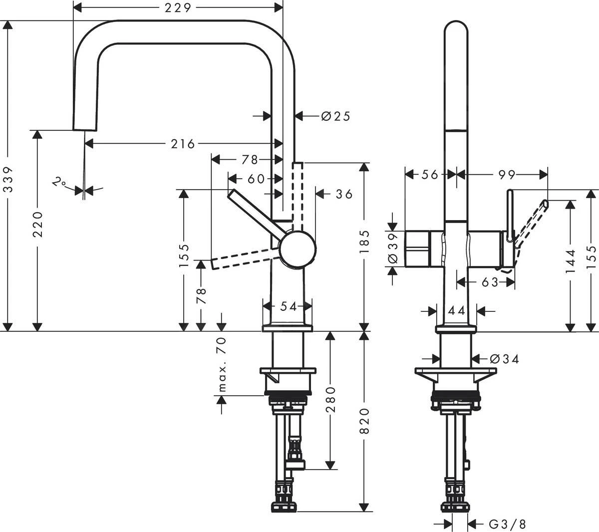 Hansgrohe M54 - Spültischmischer Talis U 220, Mit Geräteabsperrventil, Verchromt 72807000 – Bild 2