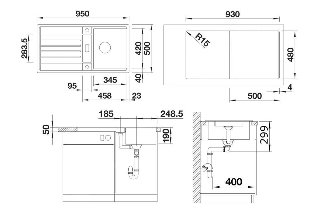 Blanco Lexa 5 - Silgranitspüle, 950x500 Mm, Mit Ablaufbedienung, InFino, Grau 527277 – Bild 2