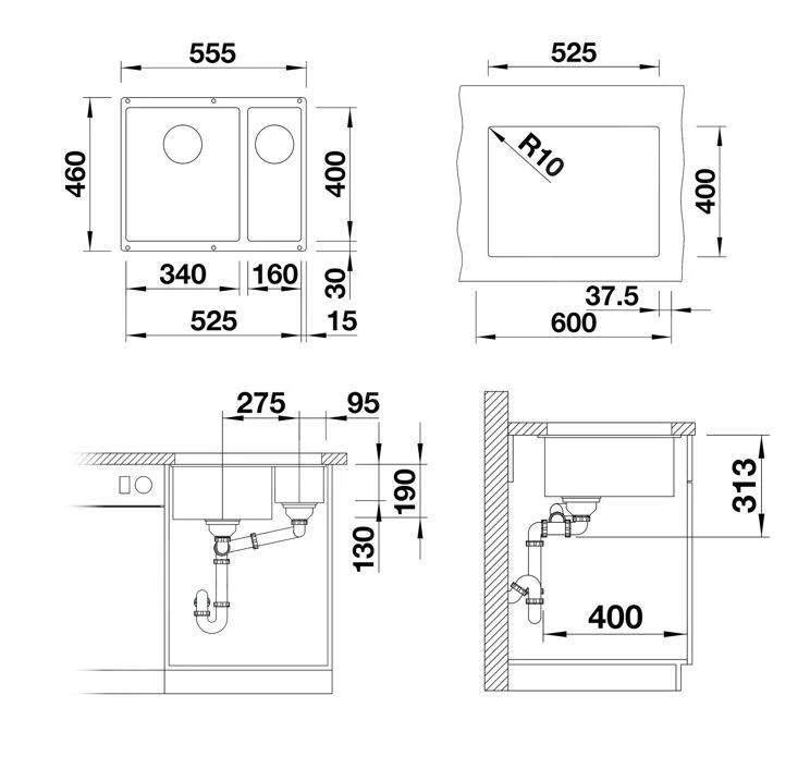 Blanco Subline 340/160 - Silgranitspüle, 555x460 Mm, Spülbecken Rechts, InFino, Soft Weiß 527163 – Bild 2
